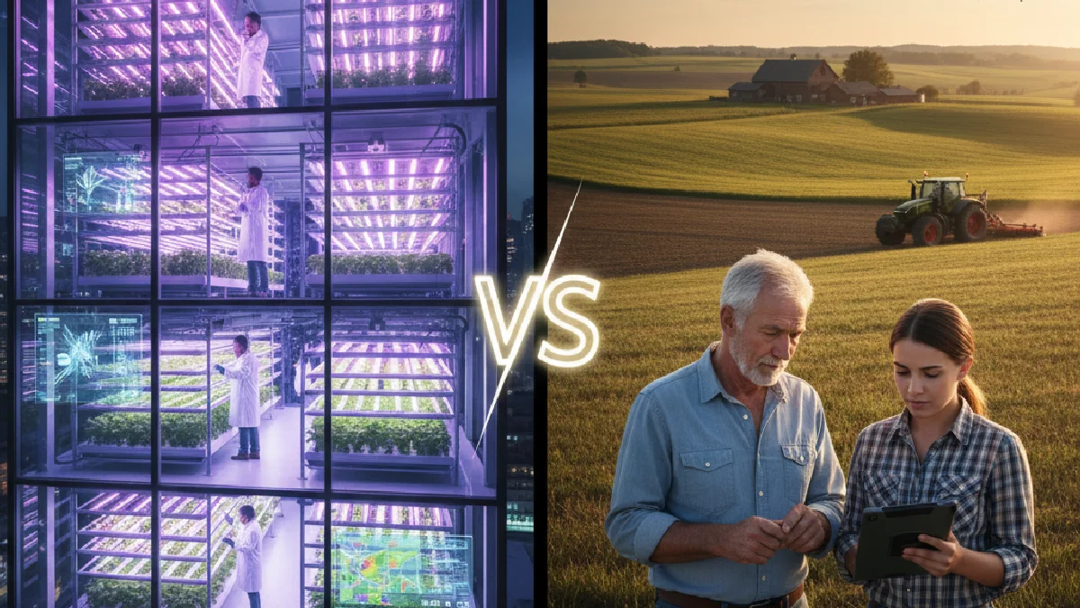 Illustration: Vertical vs. Precision Agriculture: A Duel for Sustainability 2026 - Energy & Environment