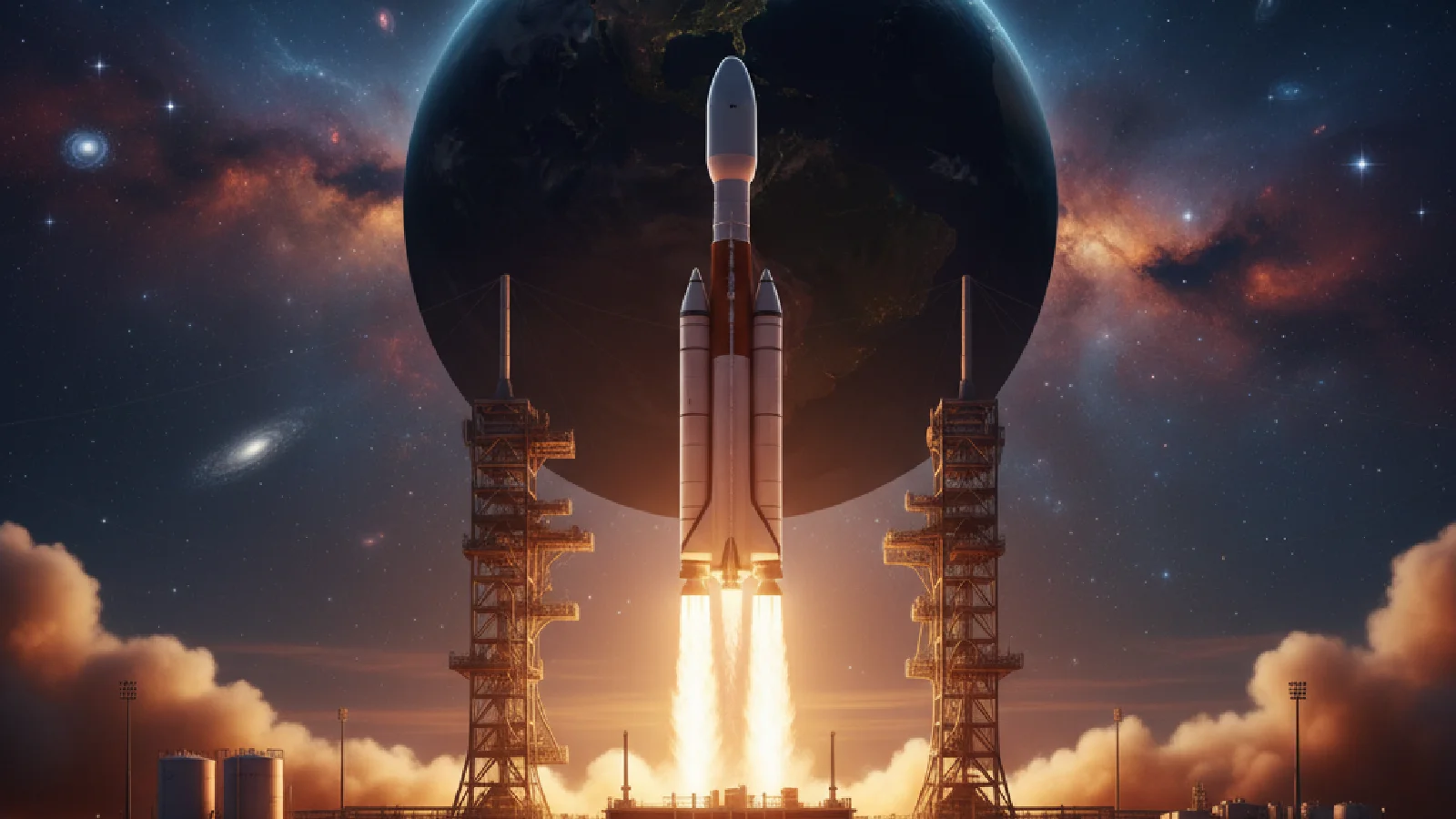 Jeff Bezos presenting Blue Origin's space vision with the New Glenn rocket in the background