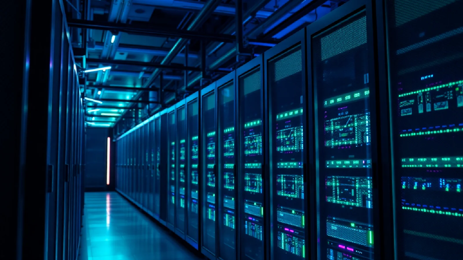 Visualisation futuriste d'un data center cloud avec des serveurs lumineux et des connexions réseau globales illustrant la croissance vers 1000 milliards de dollars