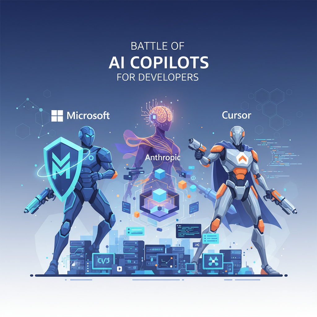 Illustration: AI Copilots: Microsoft, Anthropic, and Cursor Battle for Developers - AI / Artificial Intelligence