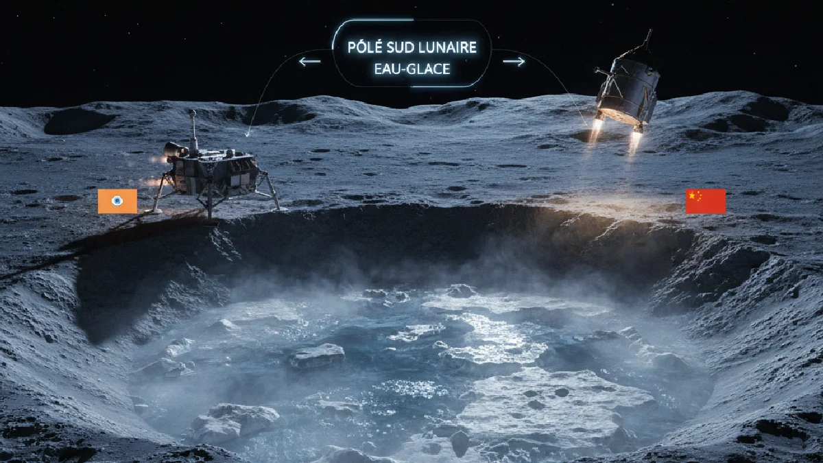 Illustration: Course au pôle Sud lunaire : enjeux stratégiques d'une conquête - Espace & Astronomie