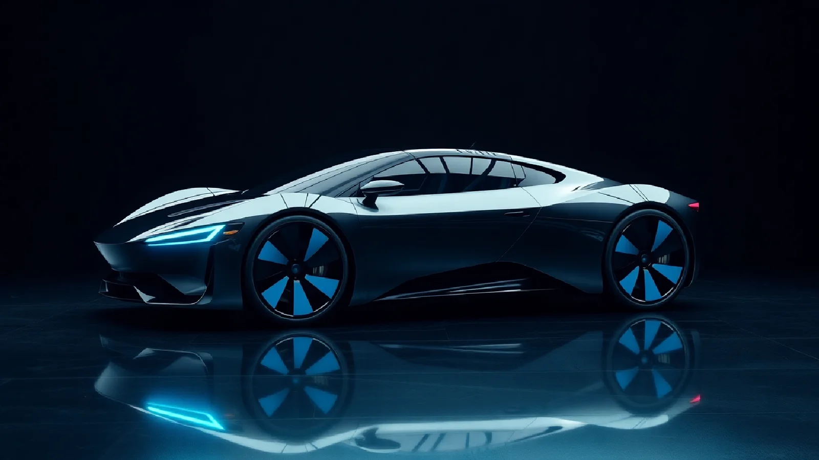 Voiture électrique futuriste avec technologies avancées et système de recharge sans fil