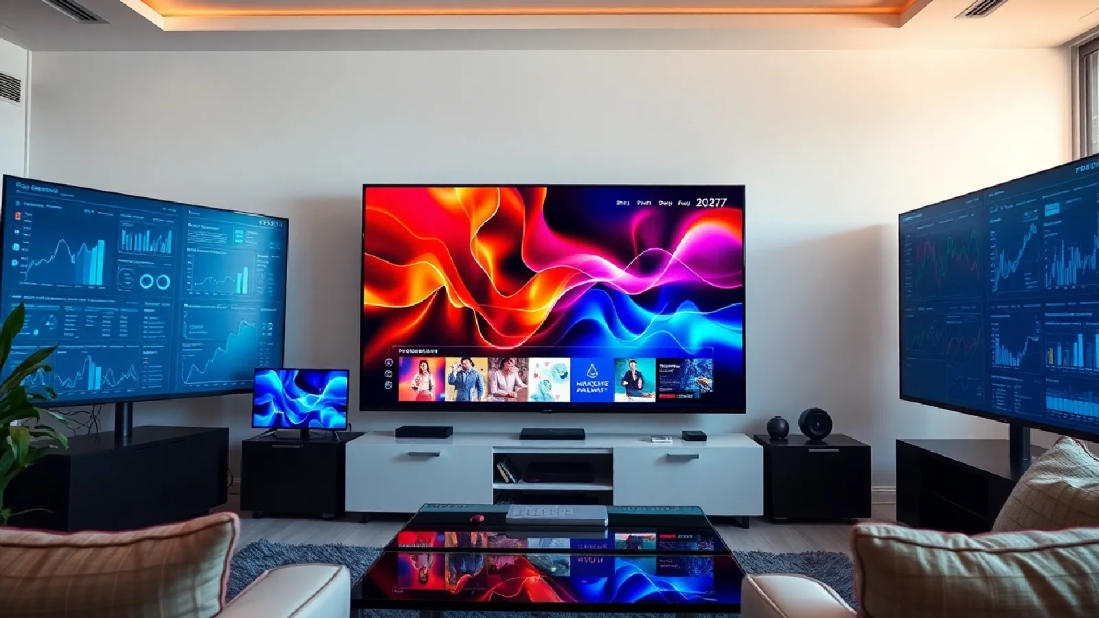 Écran de télévision connectée affichant des publicités interactives avec des données de ciblage en temps réel