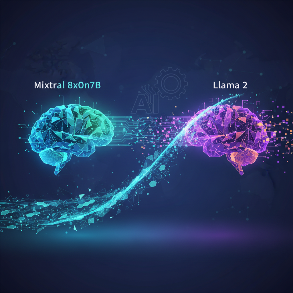 Illustration: Mixtral 8x7B redéfinit l'open source LLM face à Llama 2 - IA / Intelligence Artificielle